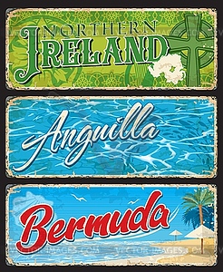 Ireland, Anguilla, Bermuda british regions plates - vector image