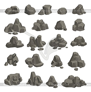 Cartoon rock stones, boulder, rubble and gravel - vector clip art