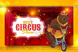 Shapito circus cartoon trained bear on bicycle - vector image