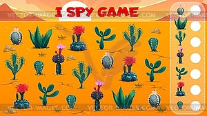 I spy game worksheet, Mexican cactus and desert - royalty-free vector clipart