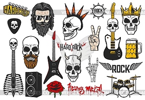 Rock and punk music engraved icons set - vector image