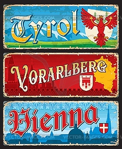 Tyrol, Vienna, Vorarlberg austrian regions plates - vector clipart