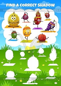 Find correct shadow of cartoon fruit characters - vector clipart