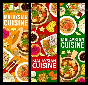 Malaysian cuisine food banners, Asian dishes meals - vector clipart