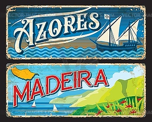 Azores, Madeira island portuguese province plates - vector clipart