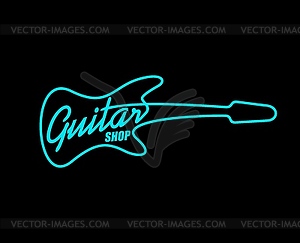 Acoustic guitar shop neon sign or icon - vector image