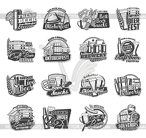 Oktoberfest beer and snacks retro icons set - vector clip art