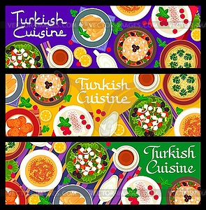 Turkish cuisine food banners, Turkey dessert meals - vector clipart