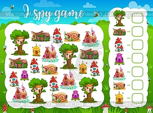 I spy game with cartoon fairy houses - vector image