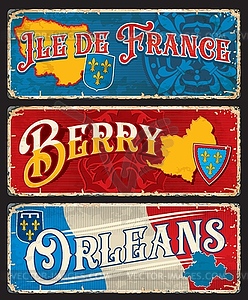 Ile de France, Berry, Orleans french region plates - vector clipart