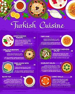 Turkish cuisine menu template with food of Turkey - vector clip art