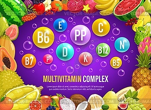 Vitamins and minerals in farm fruits - vector clip art