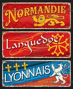 Normandie, Languedoc, lyonnais regions of France - vector image