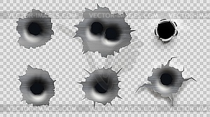 Bullet holes on transparent background - vector image