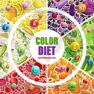 Color rainbow diet, vitamins, fruits, vegetables - vector clip art