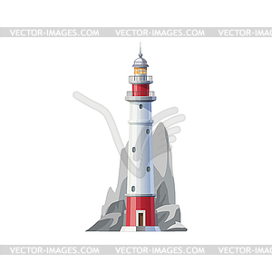 Sea lighthouse, coast searchlight or beacon tower - color vector clipart