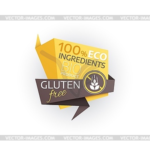 Gluten free bio product icon, origami paper banner - vector clipart