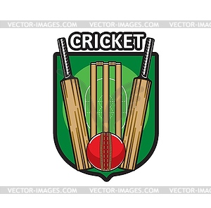 Cricket game icon with sport items, bats and ball - vector image