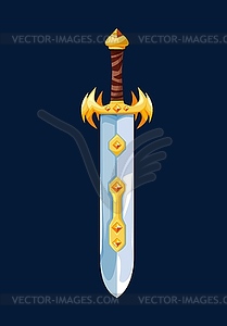 Sword blade with golden hilt, cartoon dagger icon - vector clip art