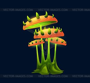 Fantasy magic mushroom with thorns on cap, fungus - vector clipart / vector image