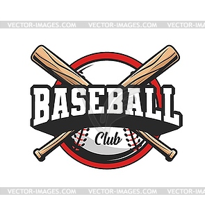 Baseball sport club icon, crossed bats and ball - vector image