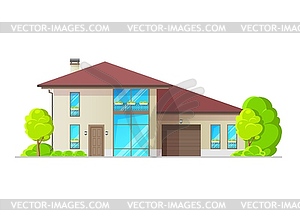 Residential neighborhood two-storey house exterior - color vector clipart