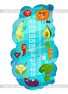 Kids height chart, vegetables on fitness sport - vector image