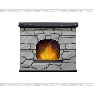 Stone hearth or furnace, smithy forge with fire - vector image