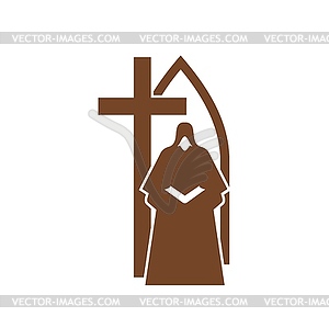 Christianity religion icon, priest, cross, church - vector clip art