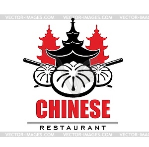 Chinese restaurant icon with pagoda and Baozi - vector image