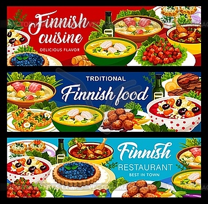 Finnish restaurant cuisine food banners and dishes - vector clipart