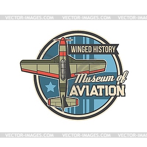 Aviation museum icon with vintage plane - vector image