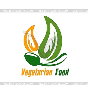 Vegetarian food, vegan cuisine restaurant icon - vector image