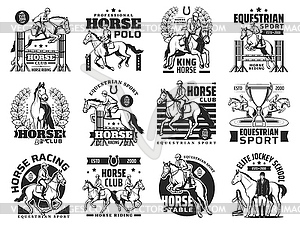 Horse race, equestrian club and jockey school icon - vector clip art