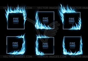 Square frames of blue gas with fire flames borders - vector clipart / vector image