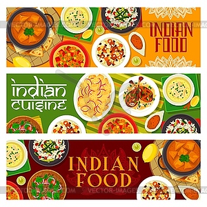 Indian cuisine, India meals banners set - vector clipart