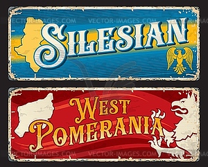 Silesian, West Pomerania polish voivodeship plates - vector clipart