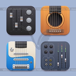 Sound record, music sound mixer, guitar app icon - vector image