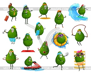 Avocado cartoon characters, sports and recreation - vector clip art