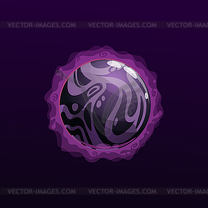 Mysterious dark purple planet with fire flames - vector image