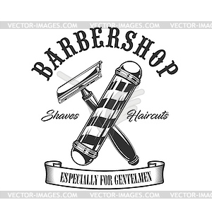 Barbershop pole and razor icon - vector image