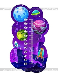 Kids height chart with cartoon space planets - vector image