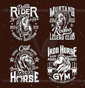 Tshirt prints with horse stallion heads, sport - vector image