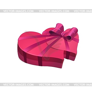 Heart shaped gift box with bow, Valentine Day - vector image