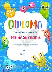 Kids diploma certificate with cartoon viruses - vector clipart