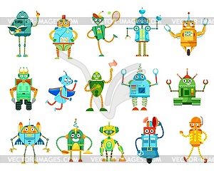 Cartoon robots and droids funny characters - vector image