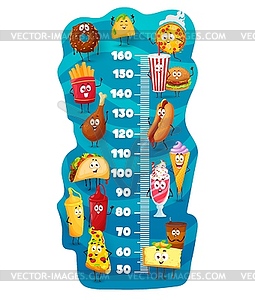 Kids height charts, cartoon fast food characters - vector clip art