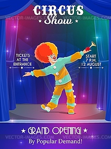 Shapito circus poster with cartoon clown on stage - vector clip art