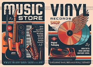 Vinyl records and music store retro posters - vector clipart