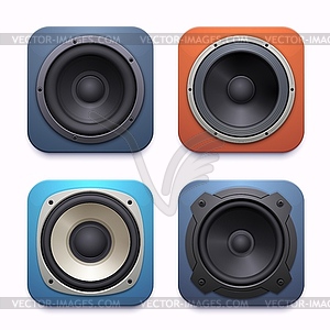 Sound speaker app icon, audio music player system - vector clip art